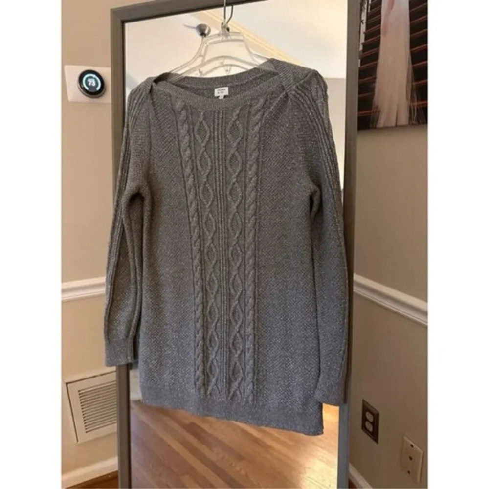 Crown  Ivy Metallic Ribbed Sweater Silver Gray Medium